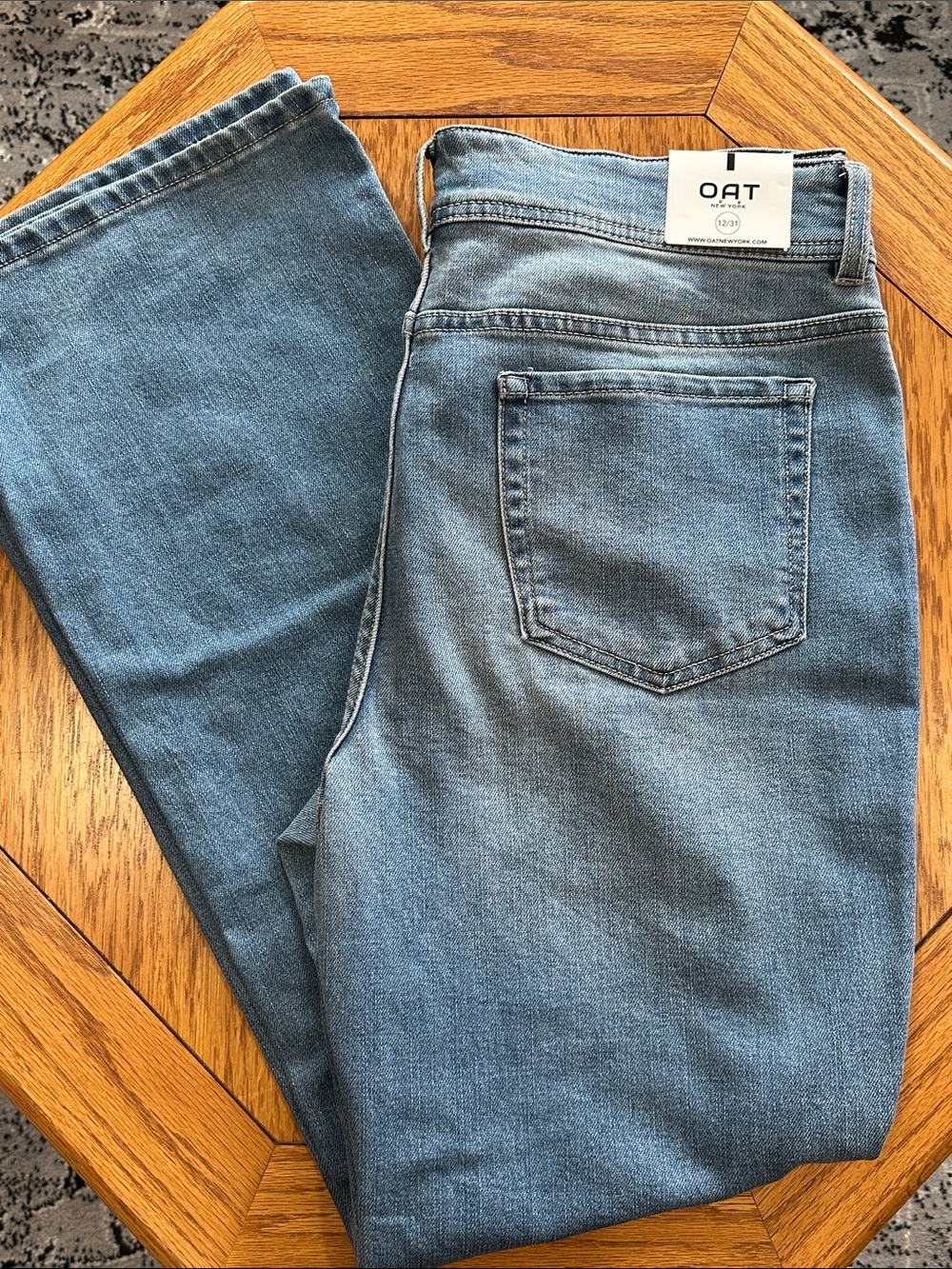 *OAT NEW YORK* Light Wash Mid-Rise Kick Boot Denim Jeans NWT Size 12 / 31